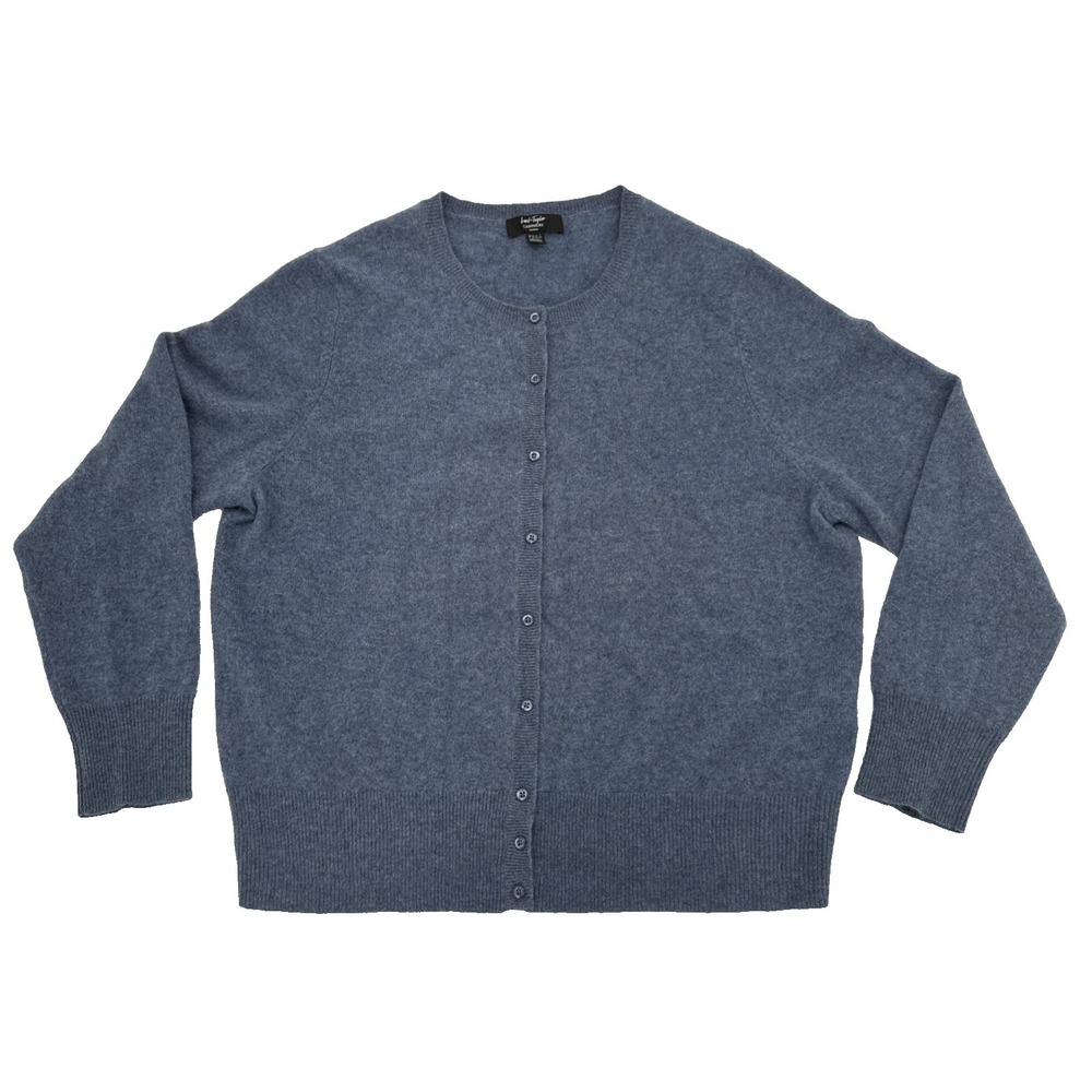 100% Cashmere Lord‎ & Taylor Women Cardigan Sweater Sz X 1 Crewneck Heather Blue